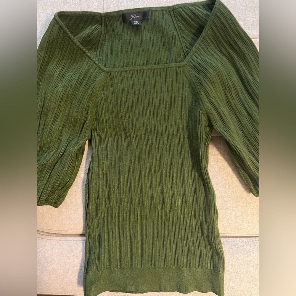 J Crew Open Square Neck Green Blouse Size Xs